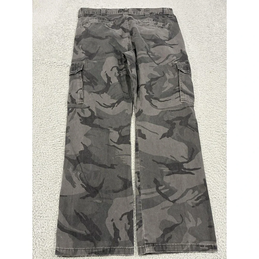 Wrangler Pants Mens 36x30 Gray Camo Cargo Utility Relaxed Fit Workwear